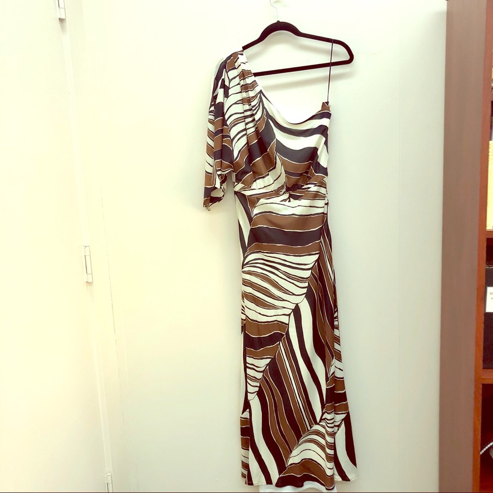 Trina Turk Printed One Shoulder Silk Maxi Dress